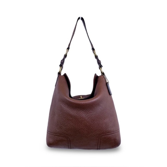 Coach Chelsea Rich Brown Full Grain Pebble Leather Turnlock Hobo Shoulder Bag - Picture 1 of 9